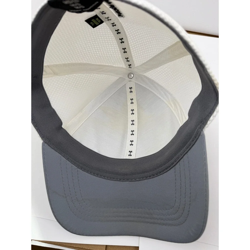 Under Armour Golf Trucker Hat Grey Striped Mesh Back Blue Logo Baseball Cap - Picture 12 of 12